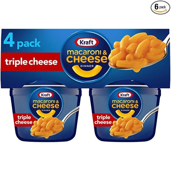 Easy Mac Triple Cheese Flavor Macaroni and Cheese (24 Microwavable Cups, 6 Packs of 4)