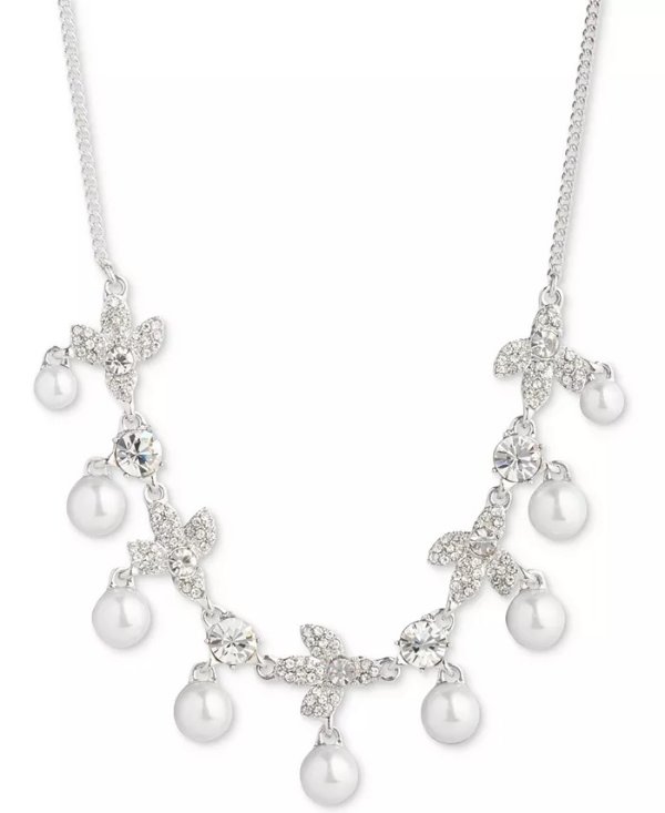 Silver-Tone Crystal & Imitation Pearl Statement Necklace, 16" + 3" extender