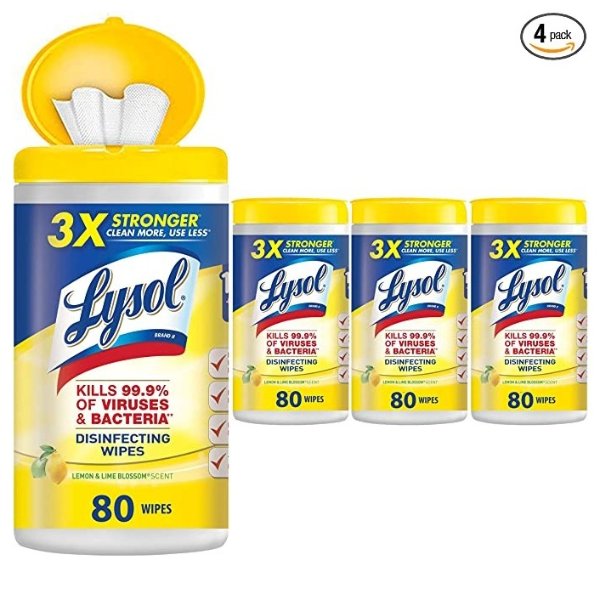 Disinfecting Wipes, Lemon & Lime Blossom, 80 Count (Pack of 4)