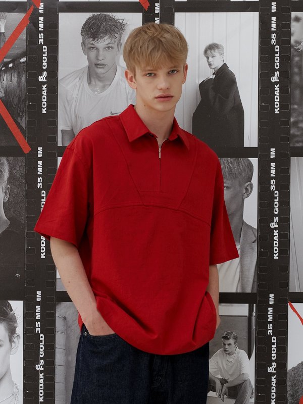 Decker Linen Zip-Up T-Shirt _ Red