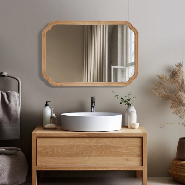 Ali Wood Accent Wall Mirror for Bathroom, Bedroom