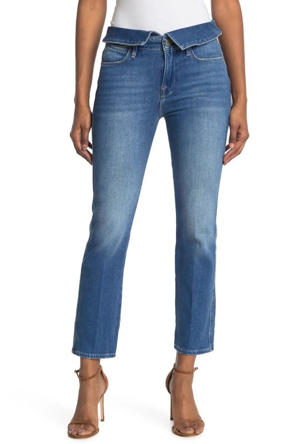 Le High Fold Over Crop Straight Jeans