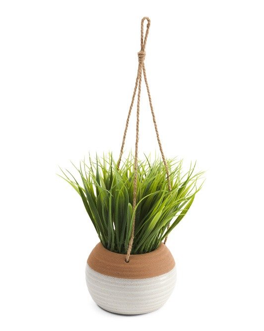 8x10 Grass In Round Hanging Ceramic Pot