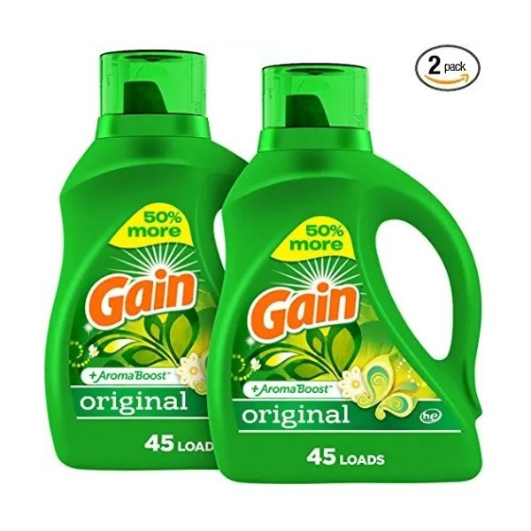 Gain Laundry Detergent Liquid Soap Plus Aroma Boost, Original Scent, 65 Fl Oz Pack of 2