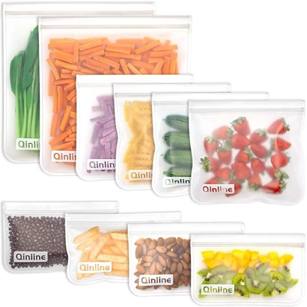 Reusable Storage Bags - 10 Pack Reusable Freezer Bags(2 Reusable Gallon Bags + 4 BPA FREE Reusable Sandwich Bags + 4 Leakproof Reusable Snack Bags) Lunch Bags for Food Marinate Meat Fruit