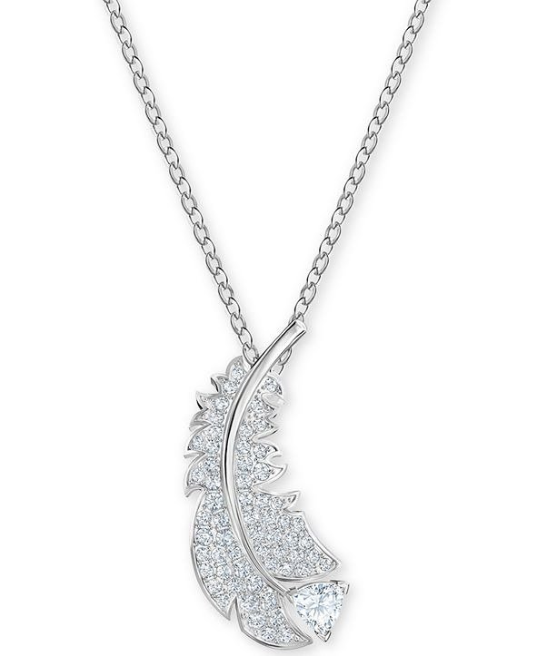 Crystal Feather Pendant Necklace, 14-7/8" + 2" extender
