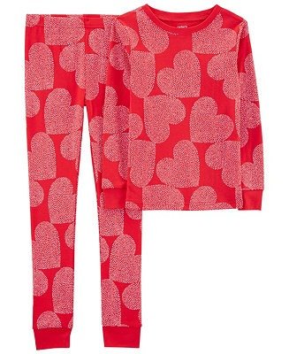 Little Boys and Girls Hearts Snug Fit Pajamas, 2 Piece Set