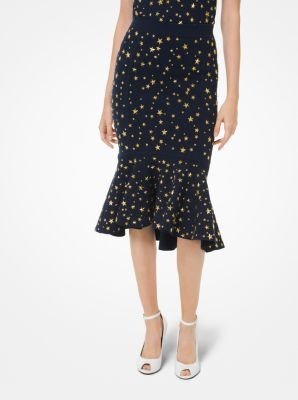 Star Embellished Stretch Viscose Flounce Skirt