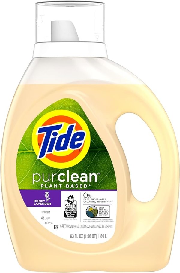 Purclean Liquid Laundry Detergent, 75% Plant-Based, Honey Lavender Scent, 63 fl oz, 48 loads