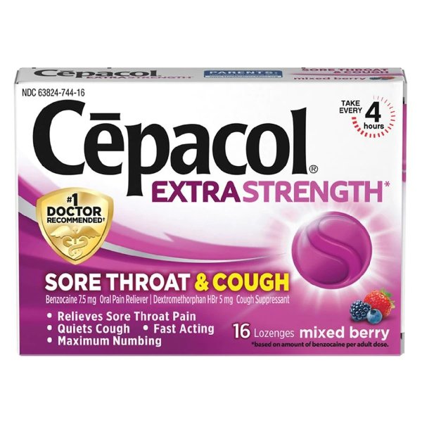Extra Strength Sore Throat & Cough Relief Lozenges Mixed Berry