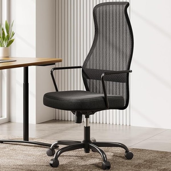 M101C Ergonomic Office Chair-High Back Mesh Office Chair, Big and Tall Office Chair Lumbar Support, Comfortable Large Seat Cushion, Computer Desk Chair for Home Office, Black