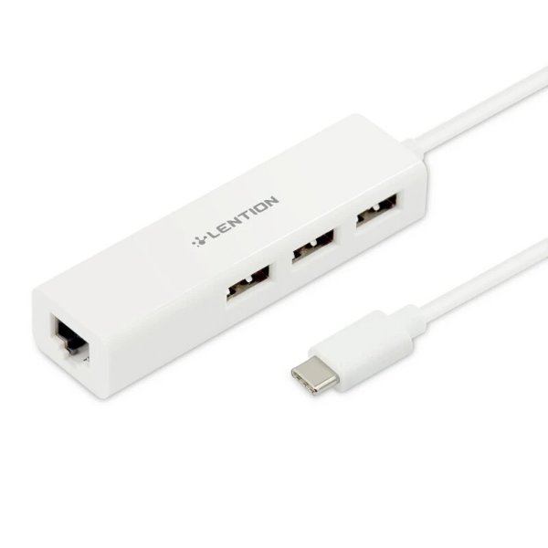 Type-C to 3 USB Ports and RJ45 LAN Adapter, Compatible with Microsoft Windows, Apple Mac OS, Linux, and most Android systems (White)