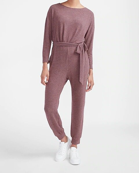 Cozy Belted Long Sleeve Lounge Jumpsuit