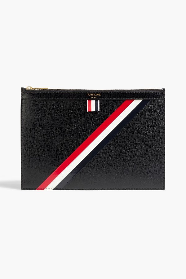 Striped coated pebbled-leather pouch