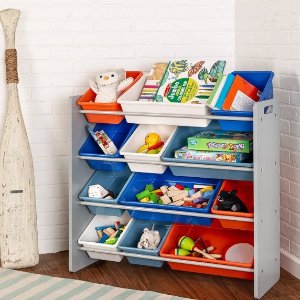 Honey-Can-Do Kids Toy Storage Organizer with 12 Plastic Bins, Grey SRT-06475 Grey