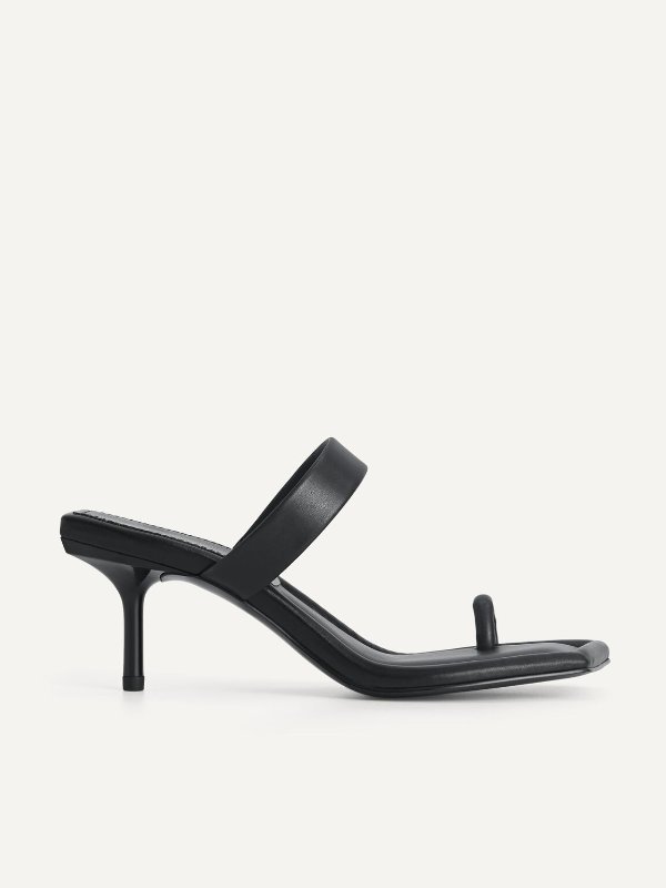 Strappy Toe Loop Heel Sandals - Black
