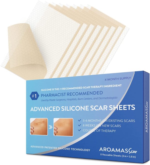Aroamas Professional Silicone Scar Sheets, Soften and Flattens Scars