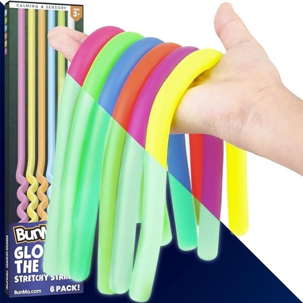 BUNMO Glow in The Dark Stretchy Strings 6pk | Calming Sensory Toy | Perfect Fidget Toy for Anxiety & Stress | Addictive & Fun | Party Favors for Kids | Easter Gifts for Kids | Easter Basket Stuffers