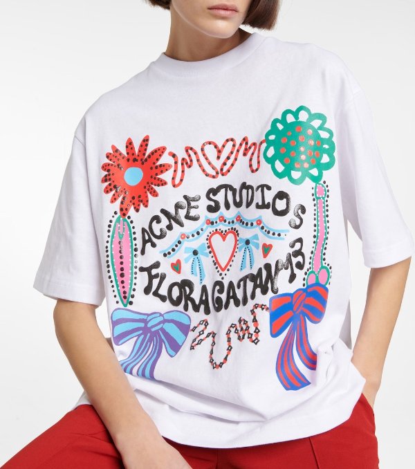 Cotton Printed T Shirt in White - Acne Studios | Mytheresa