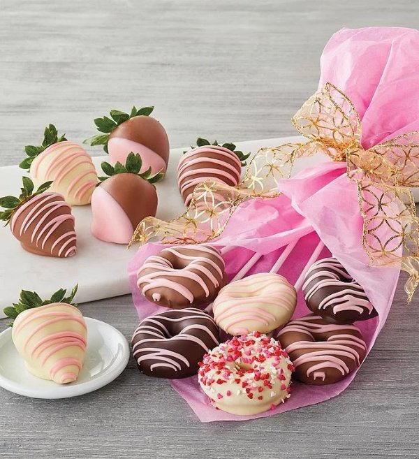 Belgian Chocolate-Covered Strawberries and Donut Bouquet