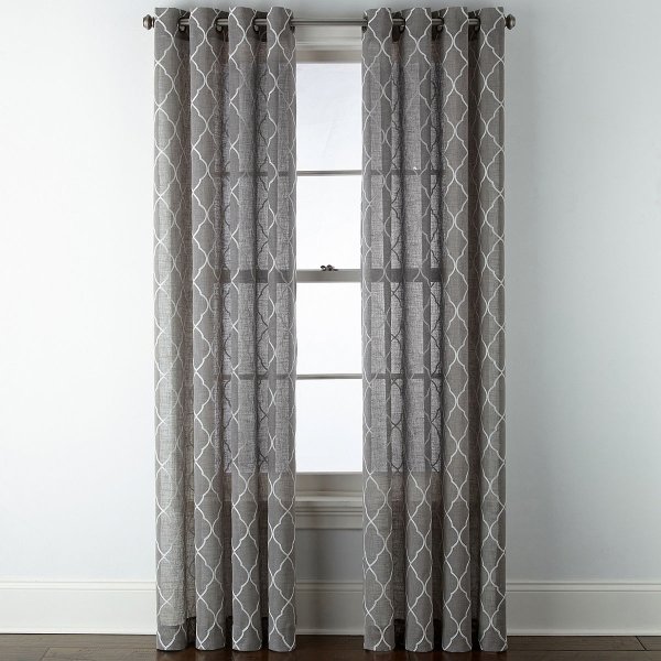 JCPenney Home Bayview Embroidery Grommet-Top Single Sheer Curtain Panel