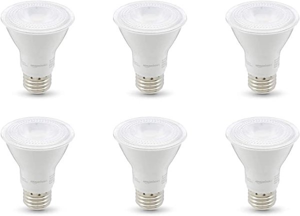 Amazon Basics 50W Equivalent, Daylight, Dimmable, 10,000 Hour Lifetime, PAR20 LED Light Bulb | 6-Pack