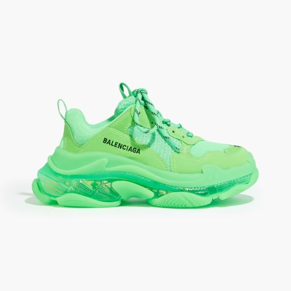 Triple S embroidered neon mesh and faux leather sneakers