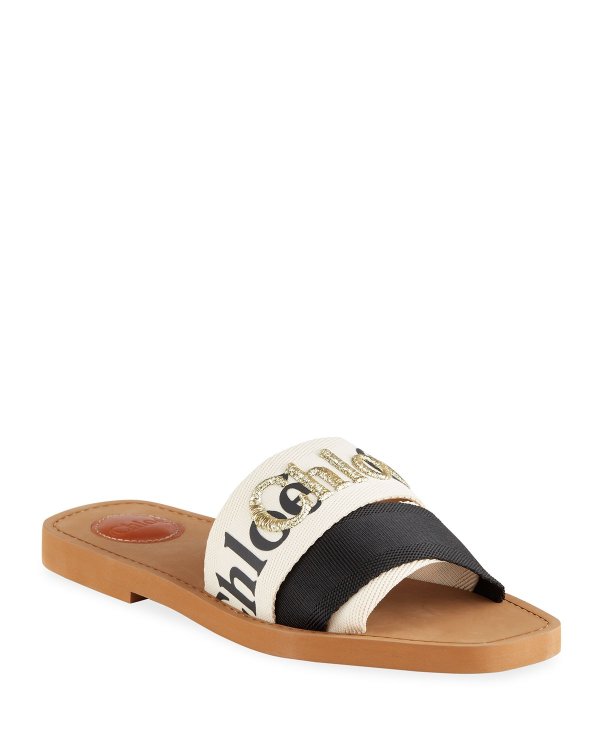 Woody Logo Flat Slide Sandals