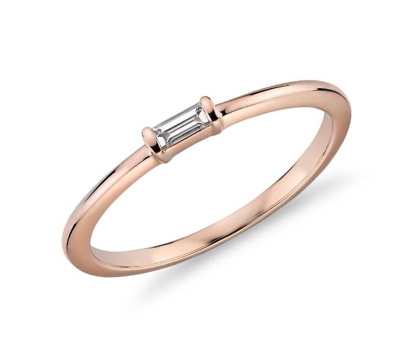 Mini Baguette-Cut Diamond Fashion Ring in 14k Rose Gold (1/10 ct. tw.) | Blue Nile
