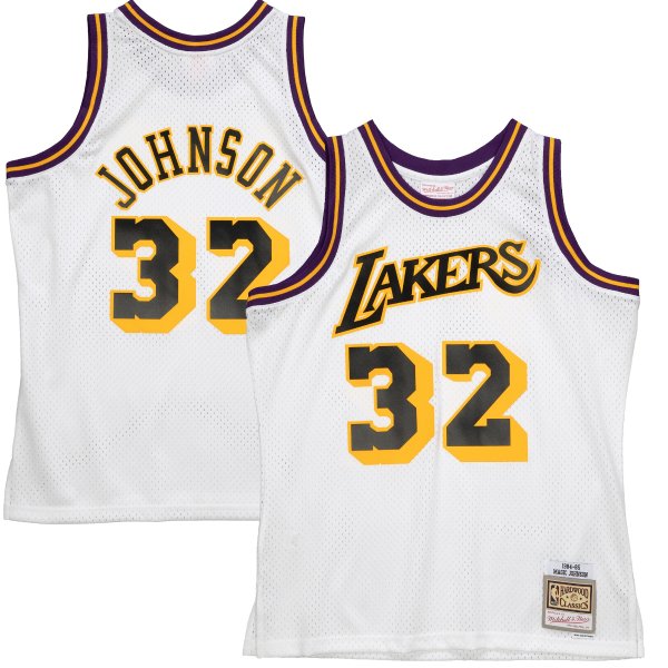 Men's Los Angeles Lakers Magic Johnson Mitchell & Ness White 1984-85 Hardwood Classics Reload 2.0 Swingman Jersey