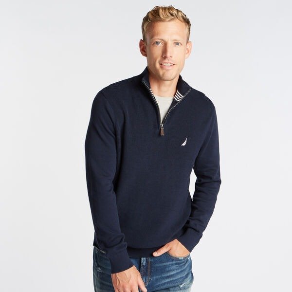 QUARTER ZIP RIBBED FRONT SWEATER