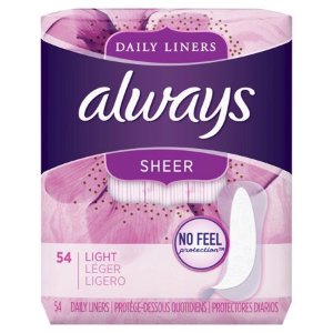 Always Sheer Daily Liners, Unscented, Wrapped, Light, 108 Count