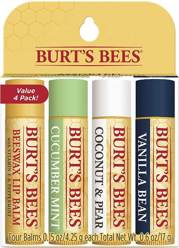 Burt's Bees 润唇膏4支装热卖 春季唇部滋润必备 天然蜂蜡