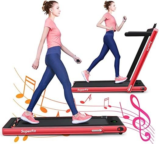 2 in 1 Folding Treadmill, 2.25HP Under Desk Electric Pad Treadmill, Portable Walking Jogging Running Machine, Motorized Flat Treadmill with Audio Bluetooth Speakers, Remote Controller