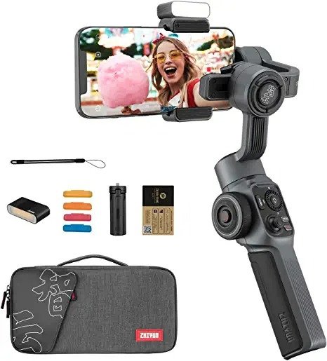 Smooth 5 Combo Gimbal Stabilizer, 3-Axis Handheld Smartphone Gimbal with Grip Tripod Vlog LED Fill Light for iPhone Android FiLMiC Pro