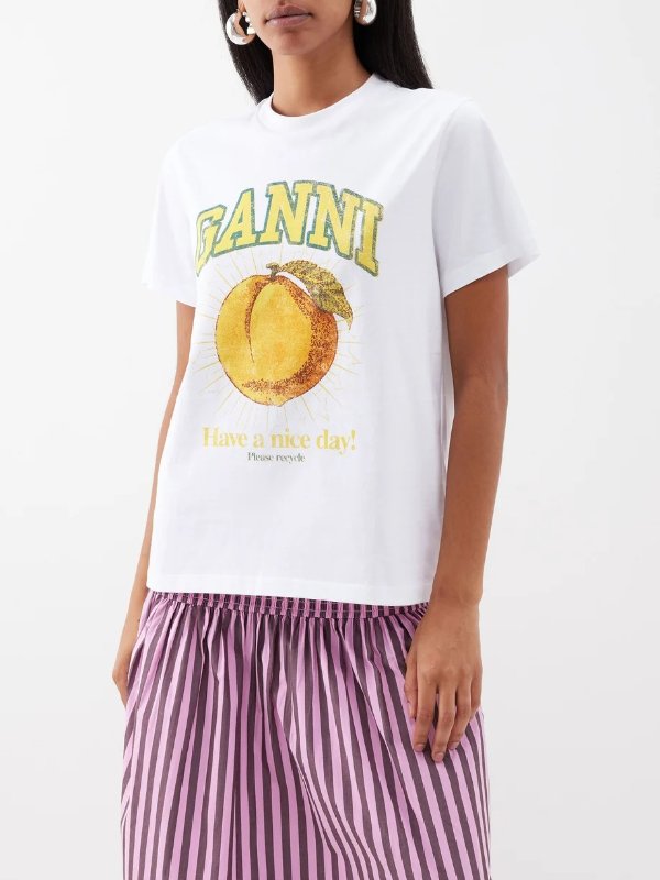 Peach-print organic-cotton T-shirt | Ganni
