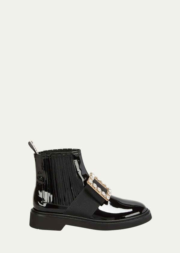 Viv' Rangers Patent Chelsea Booties with Crystal Buckle
