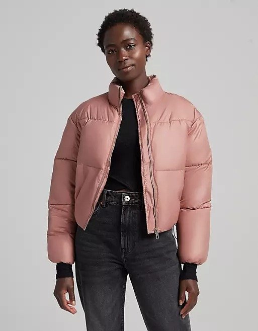 nylon cropped puffer jacket in pink