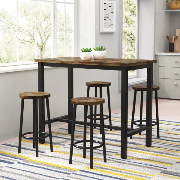 Bachand 5-Piece Dining Table Set, Modern Bar Table Set With 4 Bar Stools, Counter Height Table Chair Set, Home Kitchen Breakfast Table And Chairs Set Ideal For Pub, Living Room, Breakfast Nook