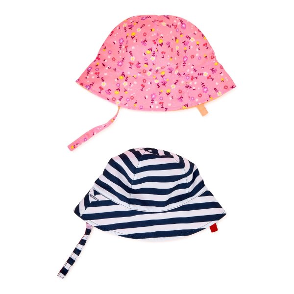Toddler Girls’ Reversible Sun Hat with UPF 50+, 2-Pack Bucket-Style Sun Hat with Chin Strap