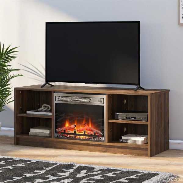 Fireplace TV Stand for TVs up to 55", Walnut