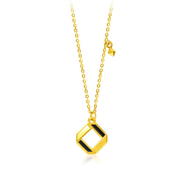 999 Pure 24K Gold Lit Collection Minimalist Diamond Shape Necklace