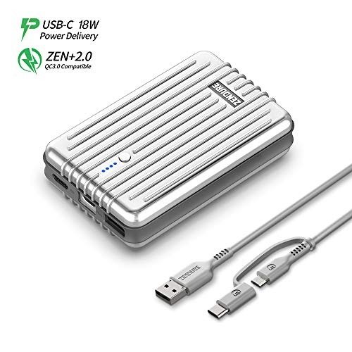 A3PD Power Bank 10000mah, (Durable) (18W PD & QC 3.0) USB-C External Battery Charger with Dual USB Output (3A), Compact Portable Charger for iPhone, iPad, Nintendo Switch, Samsung - Silver
