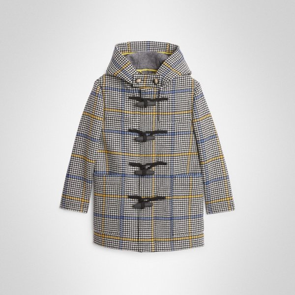 Houndstooth Check Wool Cashmere Duffle Coat