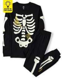 Unisex Adult Matching Family Glow Skeleton Cotton Pajamas - black