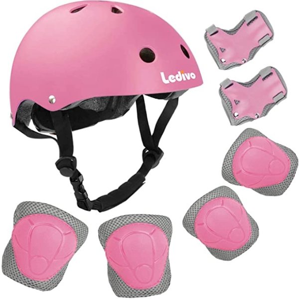 LEDIVO Kids Adjustable Bike Helmet Toddler Helmet for Kids 3-8 Years Girls Boys, Sport Protective Gear Set Knee Elbow Wrist Pads for Roller Skating Skateboard BMX Scooter Cycling