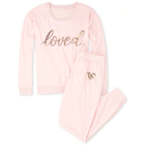 Womens Mommy And Me Foil Loved Matching Velour Pajamas