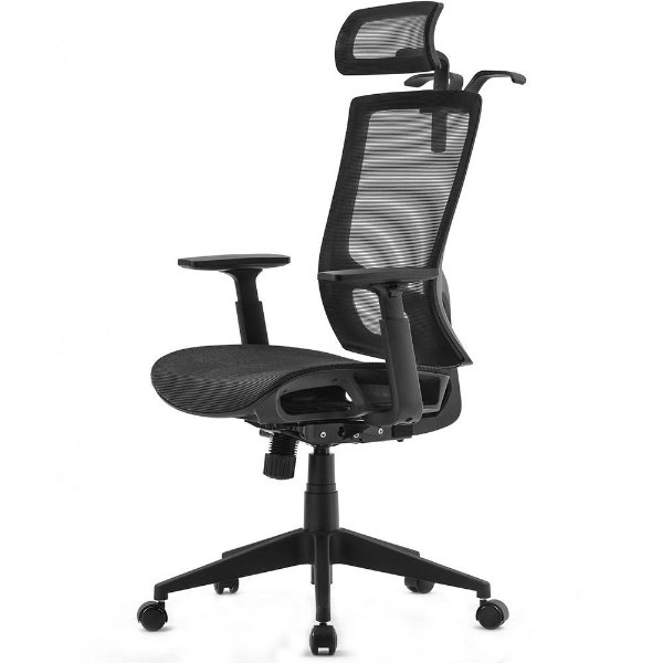 Black Mesh Office Chair with Adjustable Headrest and Armrests