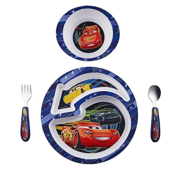Disney/Pixar Cars Dinnerware Set - Toddler Plates and Toddler Utensils - 4 Count