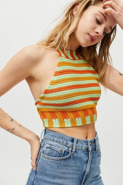 UO Seraphina Striped High-Neck Tank Top